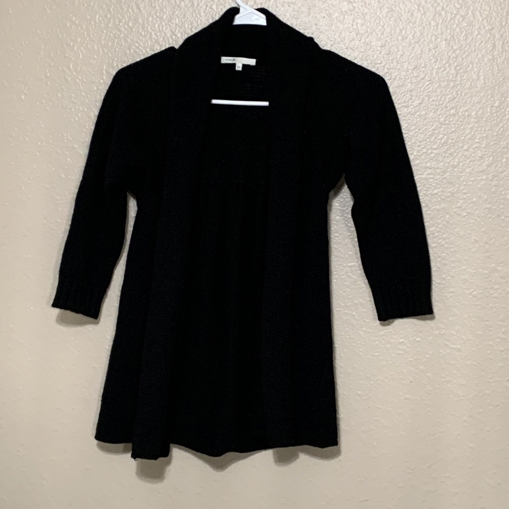 VINCE Poncho Cape Sweater Black‎ Cable Knit Sz S